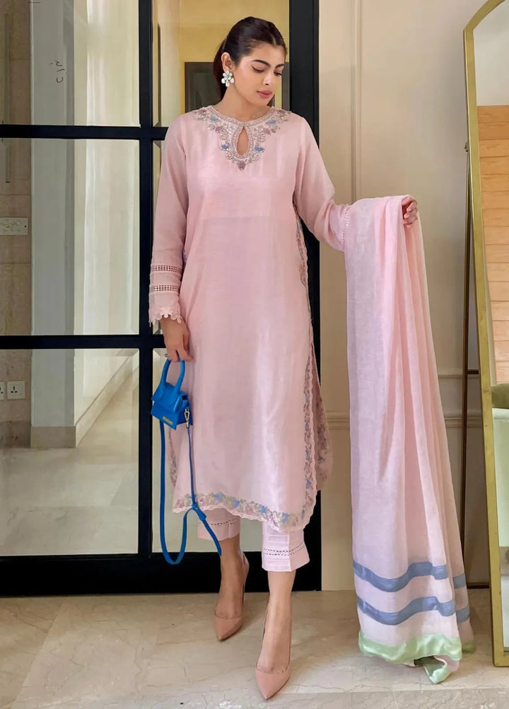 Maroon by Iqra Chaudhry Pret Embroidered Raw Silk 3 Piece Suit Summer Cocktail