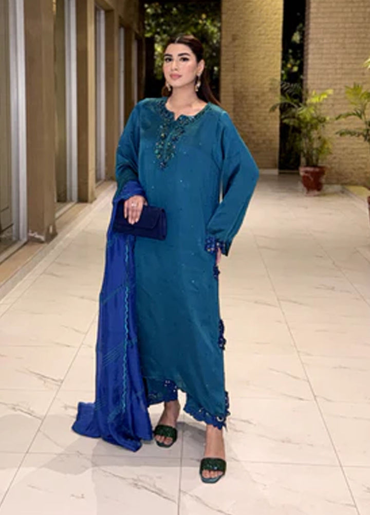 Maroon by Iqra Chaudhry Pret Embroidered Silk 3 Piece Suit Emerald