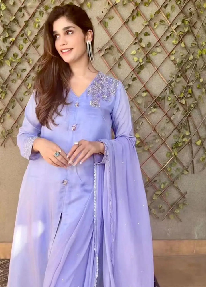 Maroon by Iqra Chaudhry Pret Embroidered Silk 3 Piece Suit Lavender Charm