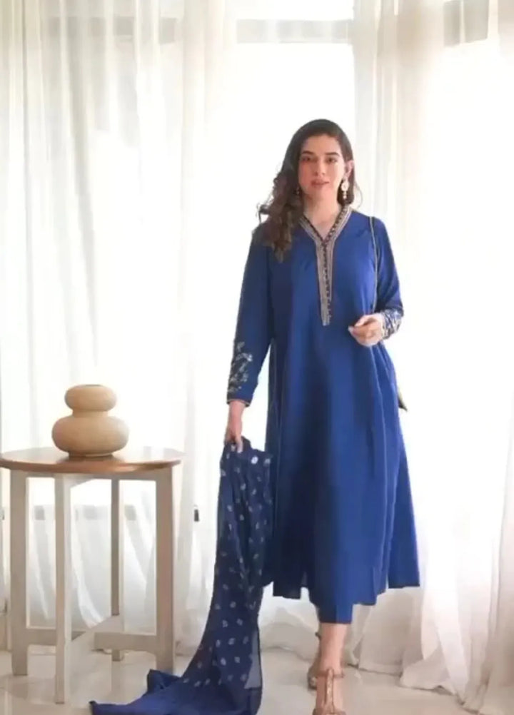 Maroon by Iqra Chaudhry Pret Embroidered Silk 3 Piece Suit Midnight