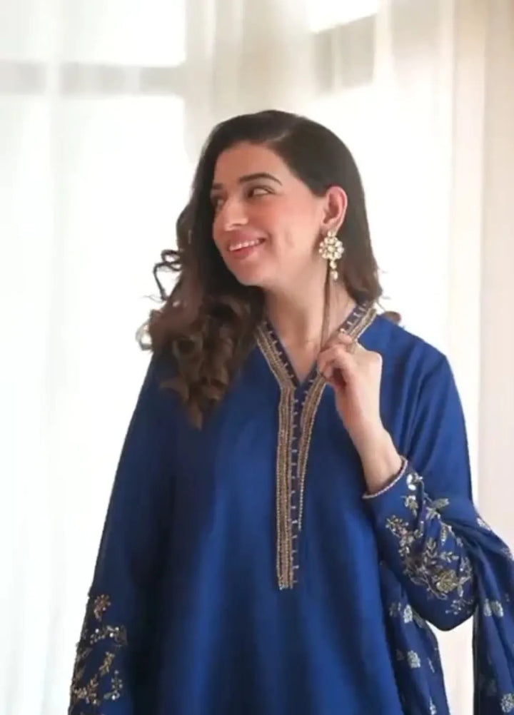 Maroon by Iqra Chaudhry Pret Embroidered Silk 3 Piece Suit Midnight