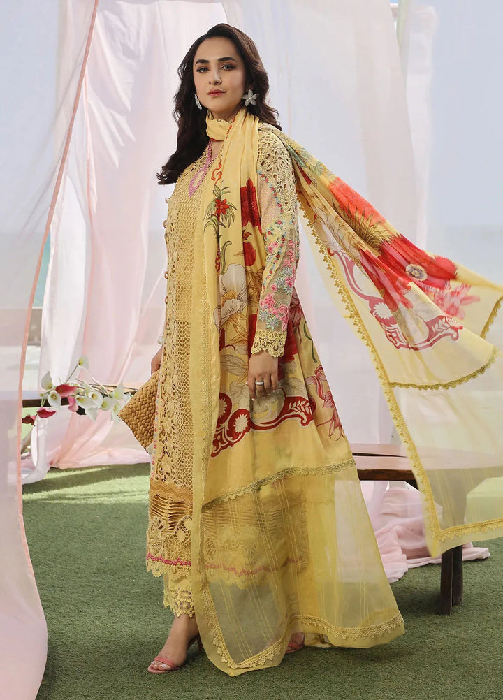 Maryam Hussain Embroidered Lawn Suit Unstitched 3 Piece MH24L D-07 Tropica - Luxury Collection