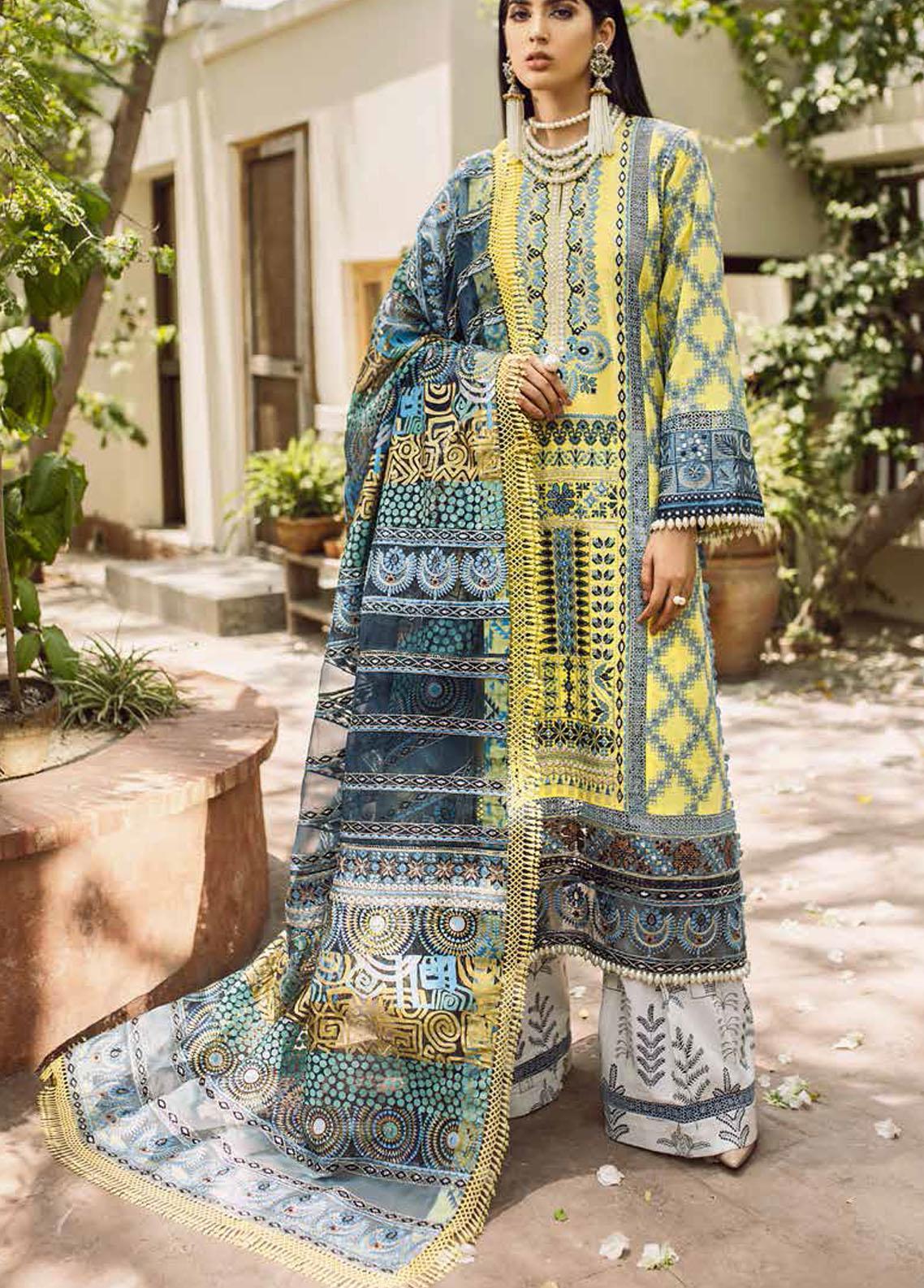 Maryam Hussain Embroidered Lawn Suit Unstitched 3 Piece MH24L D-07 Tropica - Luxury Collection