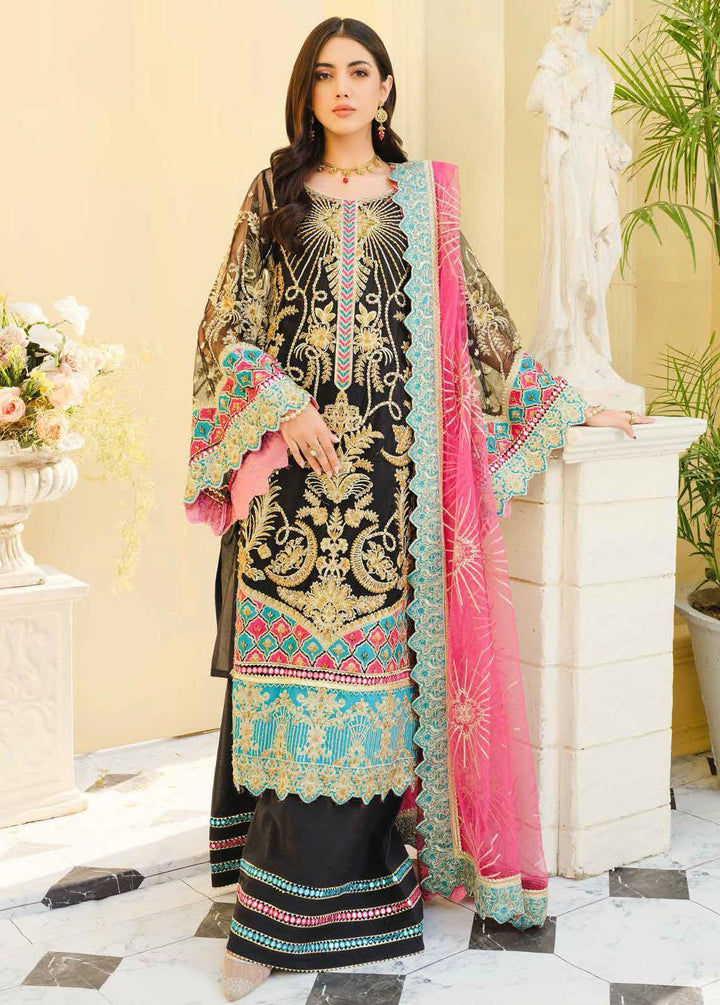 Maryum N Maria Embroidered Net Suits Unstitched 3 Piece  MNM22L MFD-0068 DARK GRAPHITE - Luxury Collection