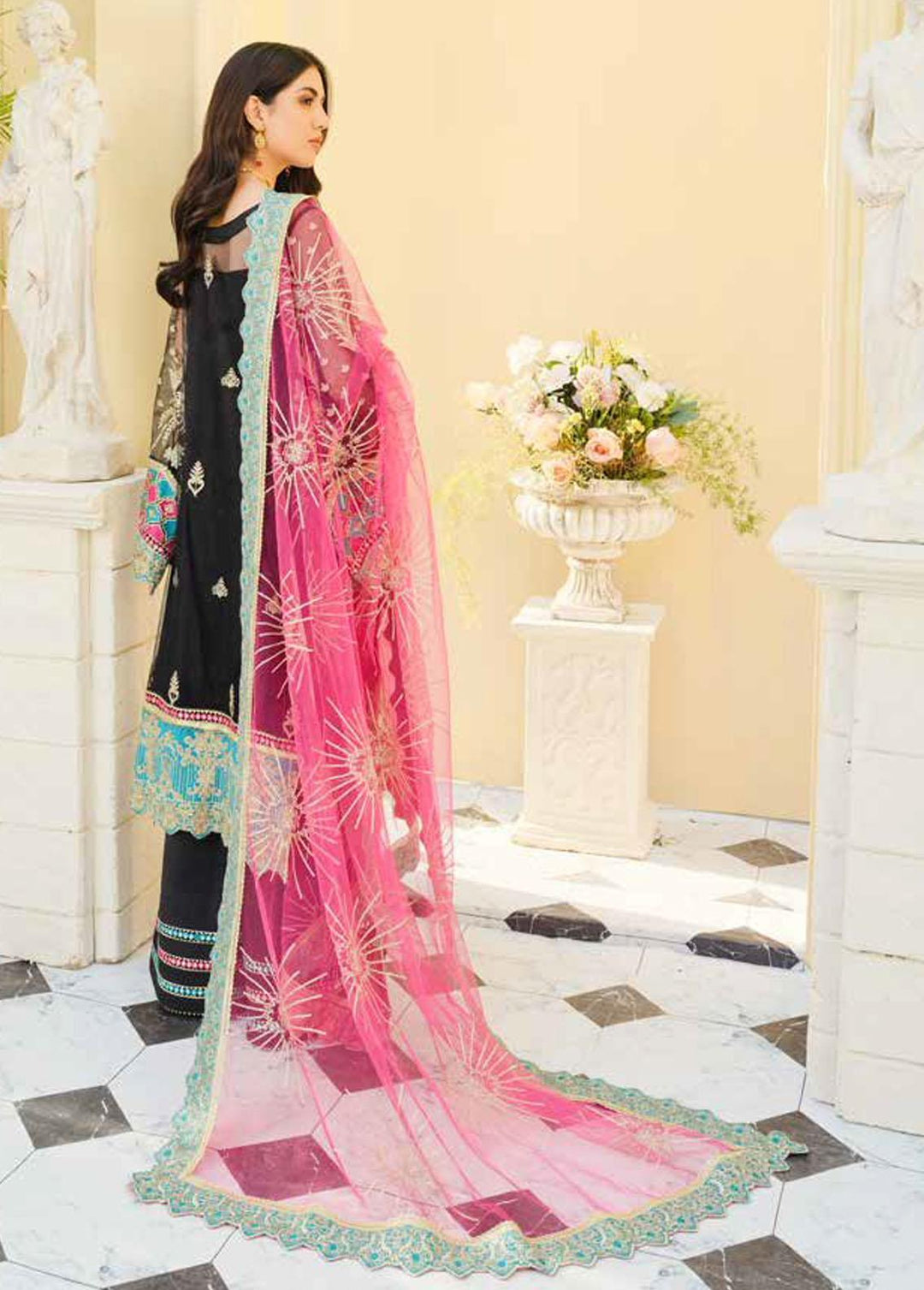 Maryum N Maria Embroidered Net Suits Unstitched 3 Piece  MNM22L MFD-0068 DARK GRAPHITE - Luxury Collection