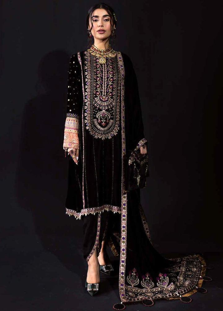 Maya by Nureh Embroidered Velvet Suits Unstitched 3 Piece NU22MV NV-17 Sitara - Luxury Collection