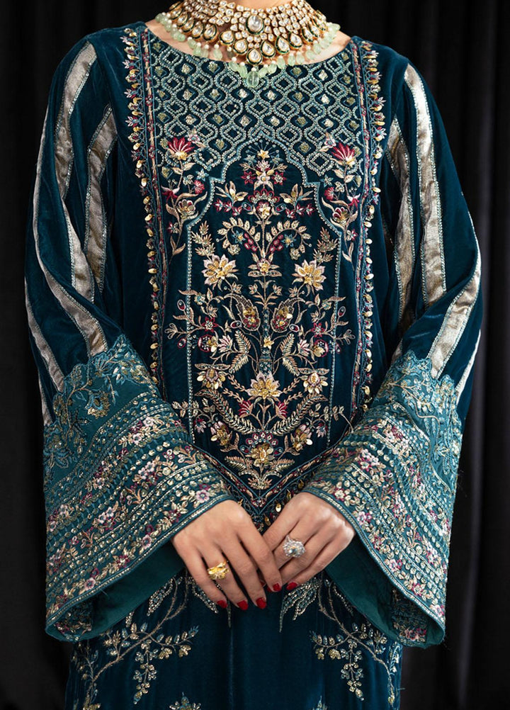 Maya By Nureh Embroidered Velvet Suits Unstitched 3 Piece NU23MYV NS-107 Lehar - Winter Collection