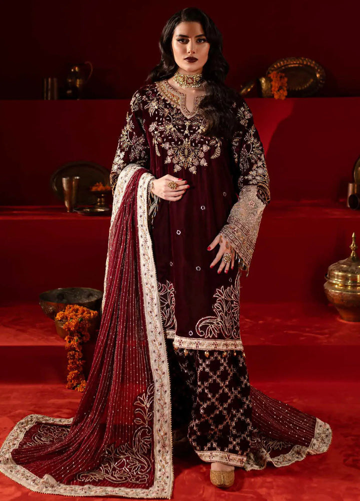 Maya By Nureh Embroidered Velvet Suit Unstitched 3 Piece NU24MV NW-89 - Luxury Collection