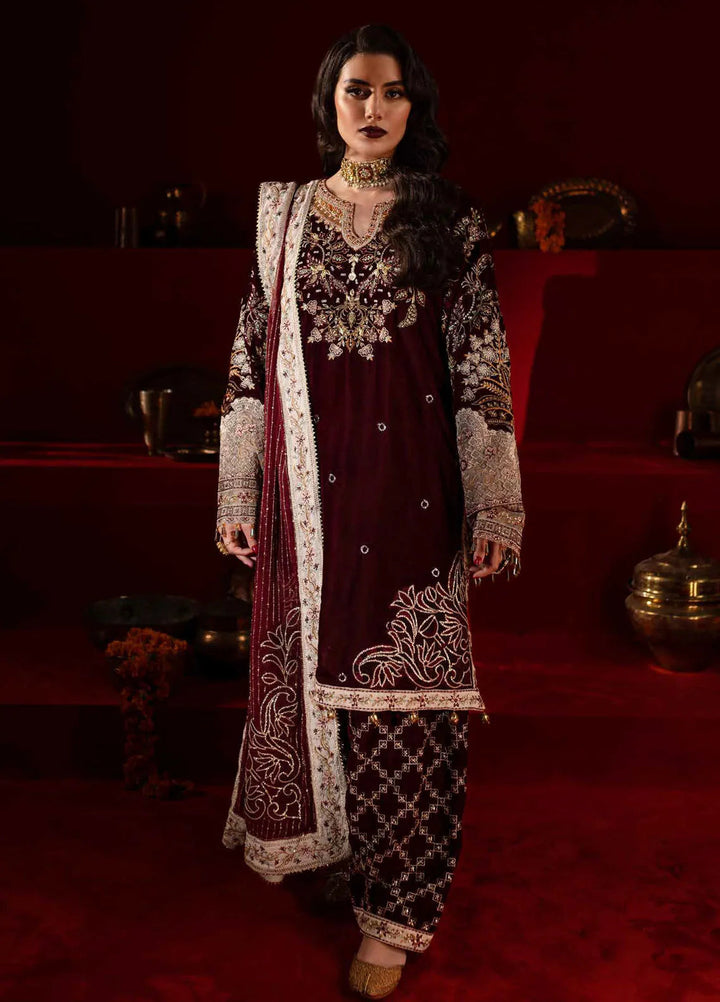 Maya By Nureh Embroidered Velvet Suit Unstitched 3 Piece NU24MV NW-89 - Luxury Collection