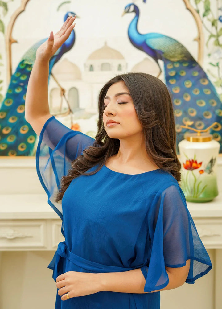 Mebae Apparels Pret Cricnkle Chiffon 1 Piece Royal Sapphire Flare Maxi