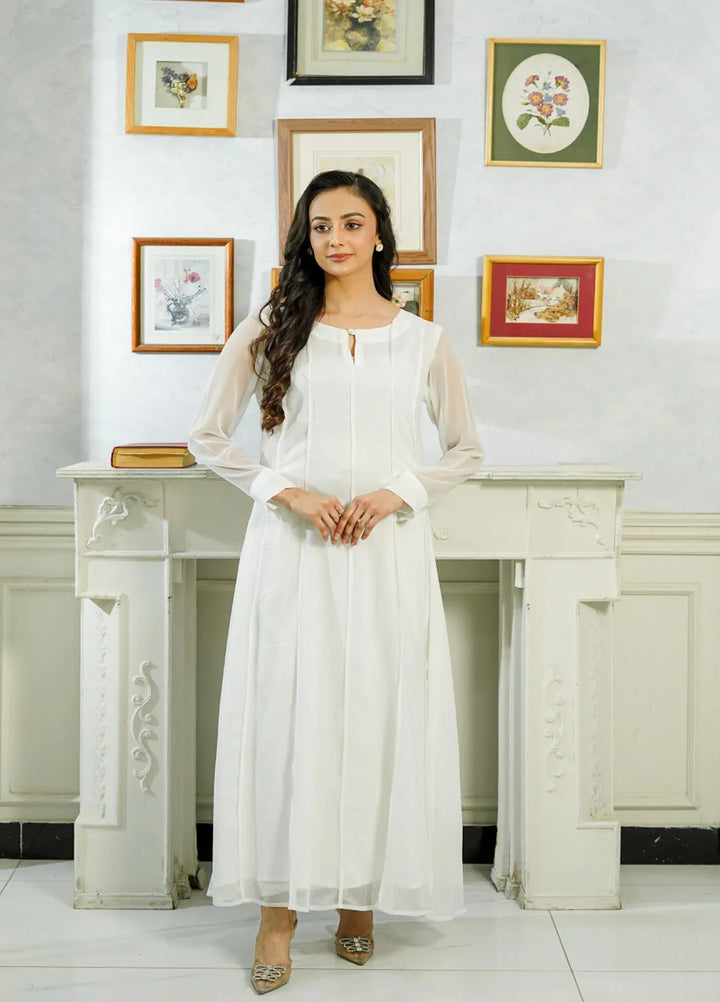 Mebae Apparels Pret Plain Chiffon 1 Piece Pearl Whisper Frock