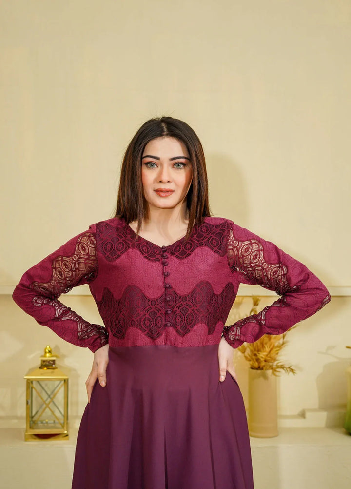 Mebae Apparels Pret Plain Georgette 1 Piece Deep Purple Net Frock