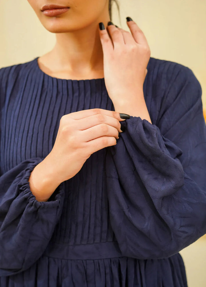 Mebae Apparels Pret Printed Viscose 1 Piece Royal Midnight Pleated Maxi