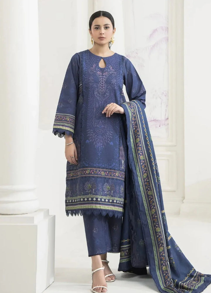 Meerak Pret Printed Khaddar 3 Piece Suit Sapphire