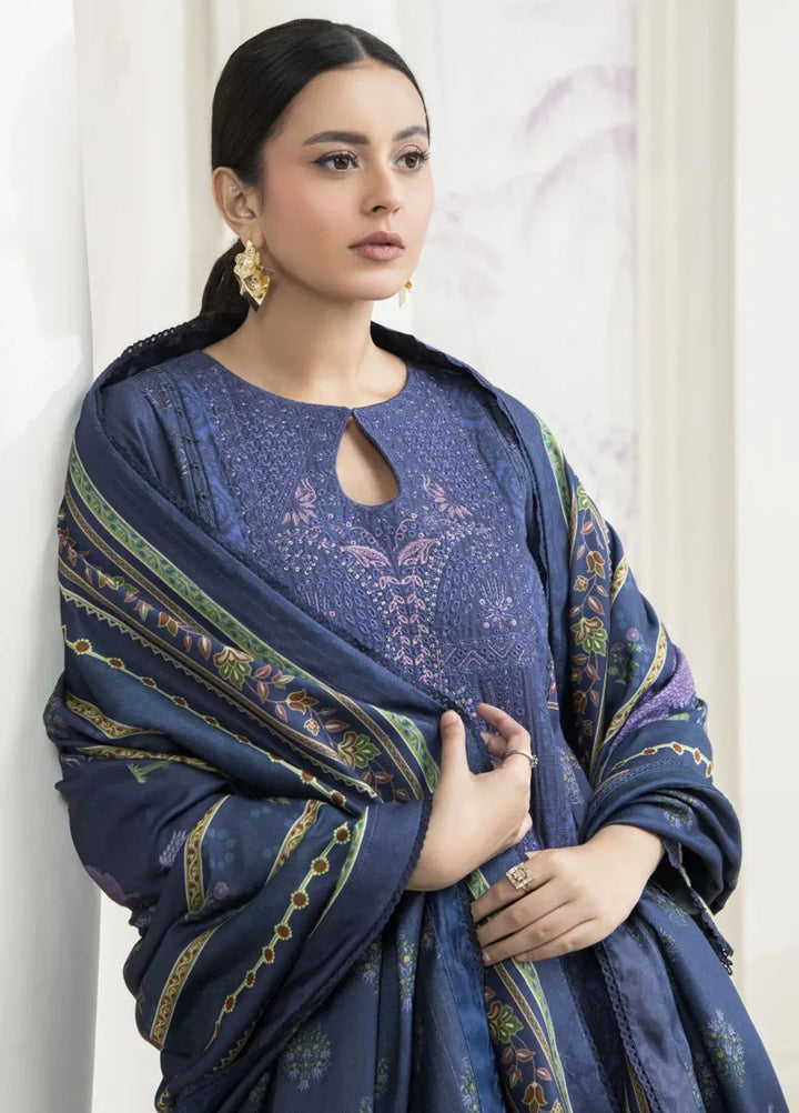 Meerak Pret Printed Khaddar 3 Piece Suit Sapphire