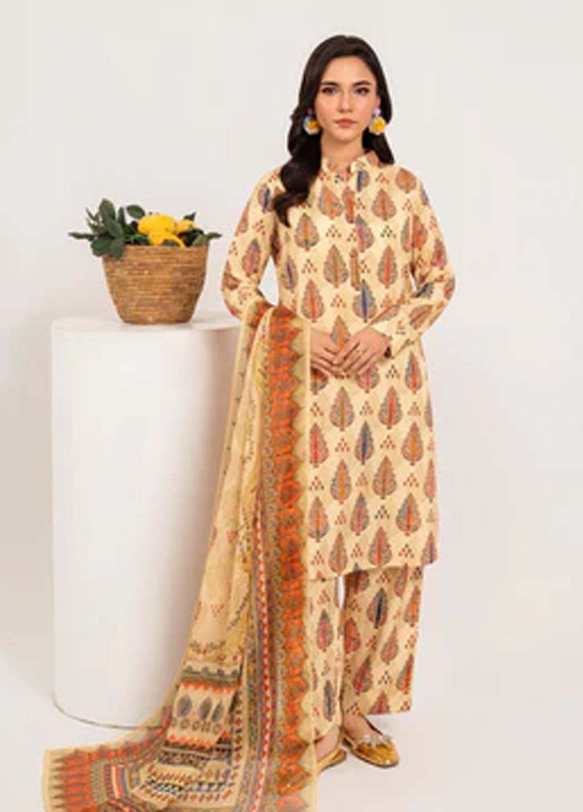 Meerak Pret Embroidered Cotton 3 Piece Suit Castor