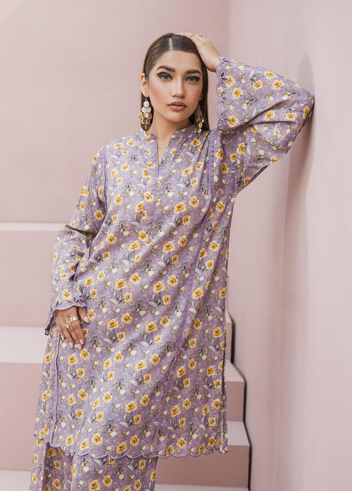 Meerak Pret Printed Raw Silk 2 Piece Suit Lilac