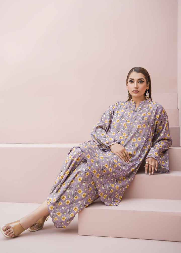 Meerak Pret Printed Raw Silk 2 Piece Suit Lilac