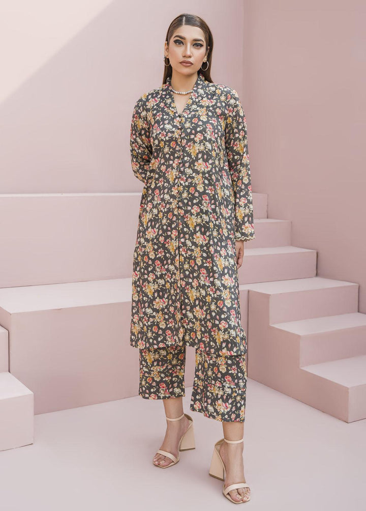 Meerak Pret Printed Raw Silk 2 Piece Suit Lilies