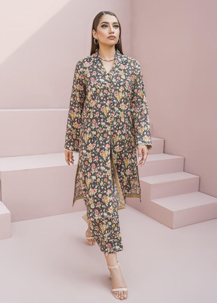 Meerak Pret Printed Raw Silk 2 Piece Suit Lilies