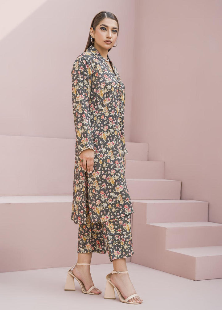 Meerak Pret Printed Raw Silk 2 Piece Suit Lilies