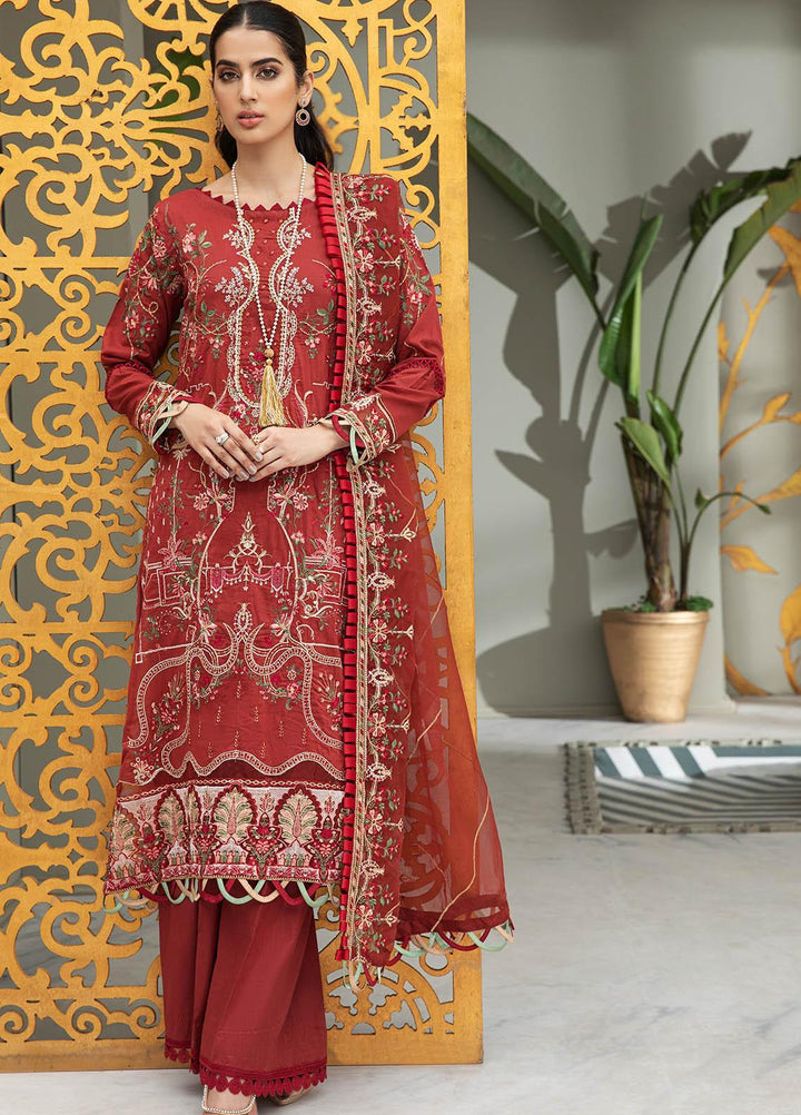 Coup De Fodre By Meeral Embroidered Lawn Suits Unstitched 3 Piece MRL21CF 10 Barbados Cherry - Luxury Collection
