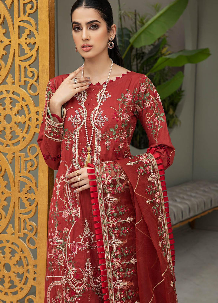 Coup De Fodre By Meeral Embroidered Lawn Suits Unstitched 3 Piece MRL21CF 10 Barbados Cherry - Luxury Collection