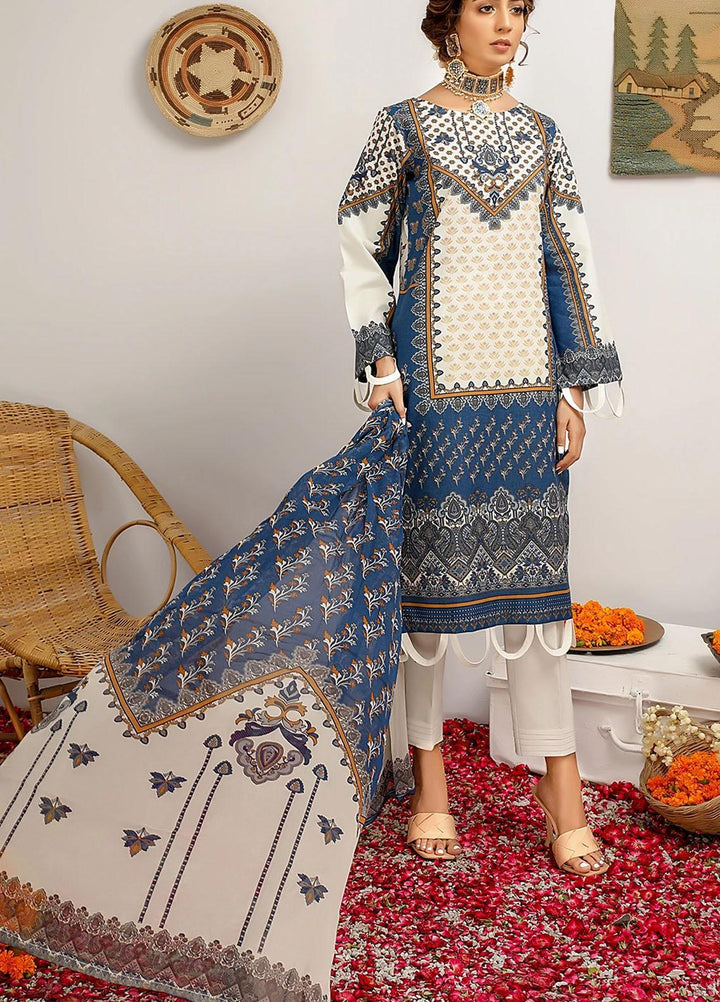 Meeral Printed Lawn Suits Unstitched 3 Piece MRL21-L2 03 Blue Lagoon - Summer Collection