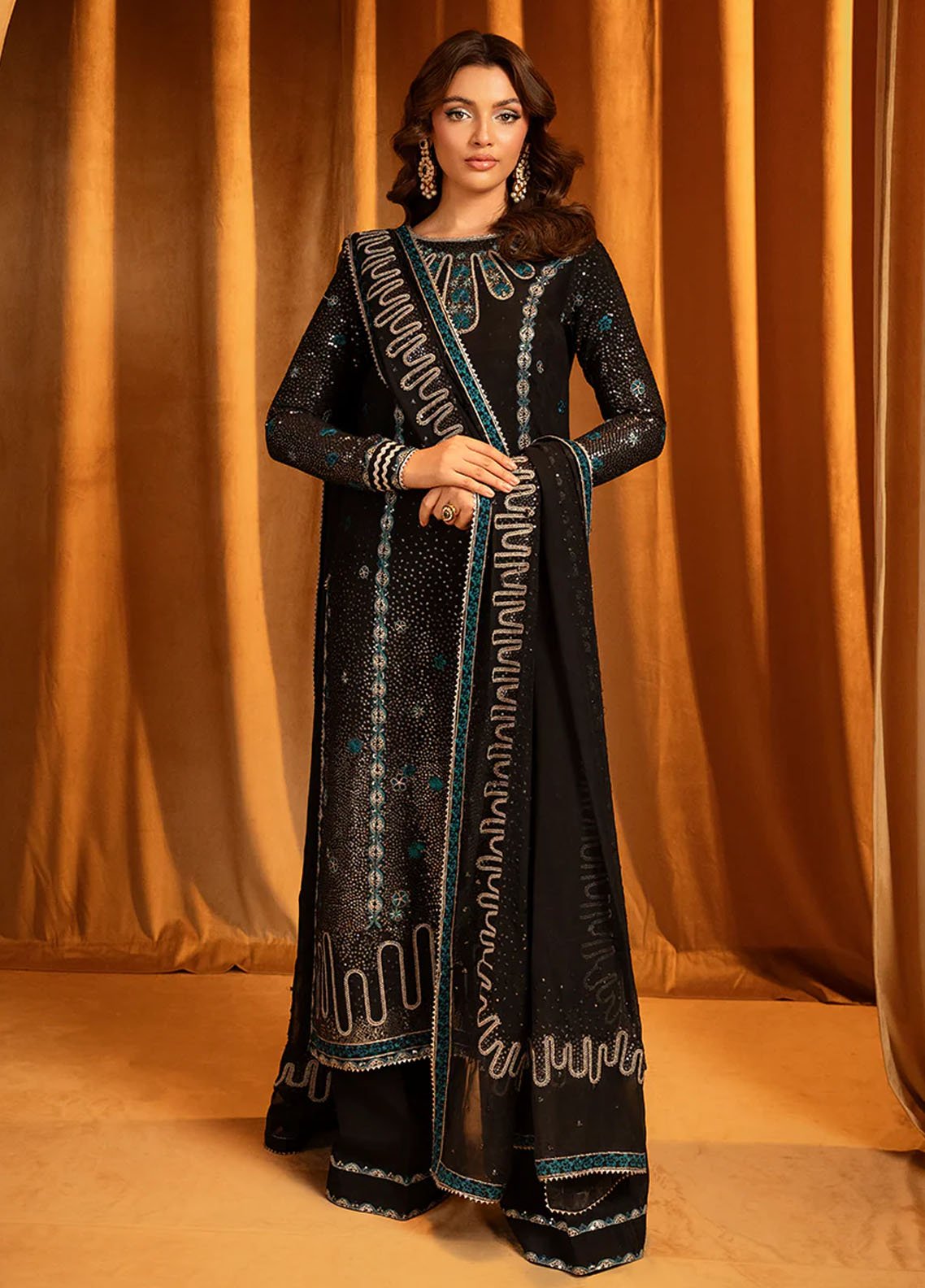 Manahils Pret Embroidered Chiffon 3 Piece Suit B-007-Peach