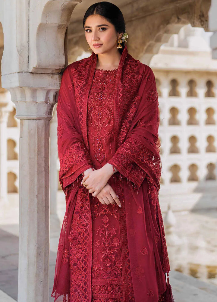 Meeras by Imrozia Serene Embroidered Organza Suit Unstitched 3 Piece IM25ME I-219 Ruby - Luxury Collection