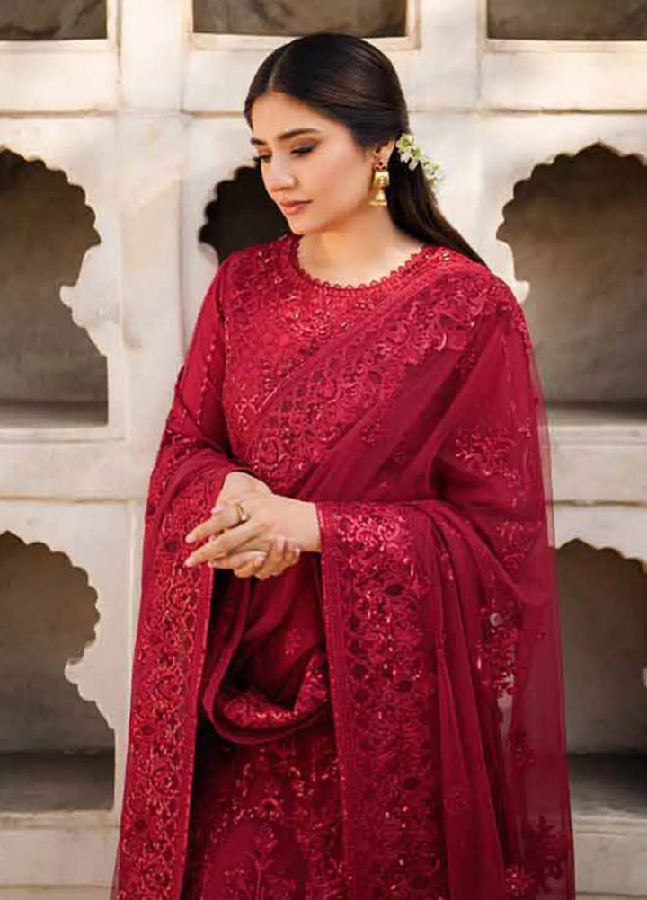 Meeras by Imrozia Serene Embroidered Organza Suit Unstitched 3 Piece IM25ME I-219 Ruby - Luxury Collection