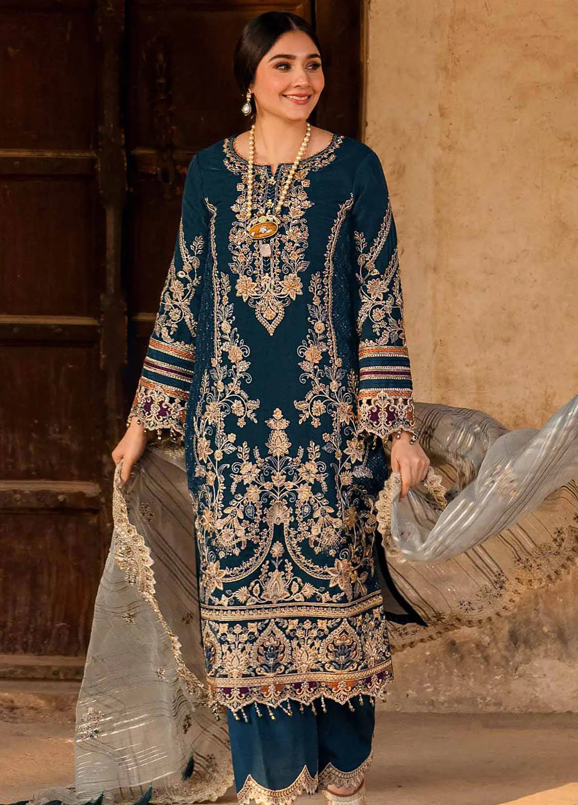 Vasl-e-Meeras By Alizeh Fashion Embroidered Organza Suits Unstitched 3 Piece AFB22VM 02 Naranj - Festive Collection