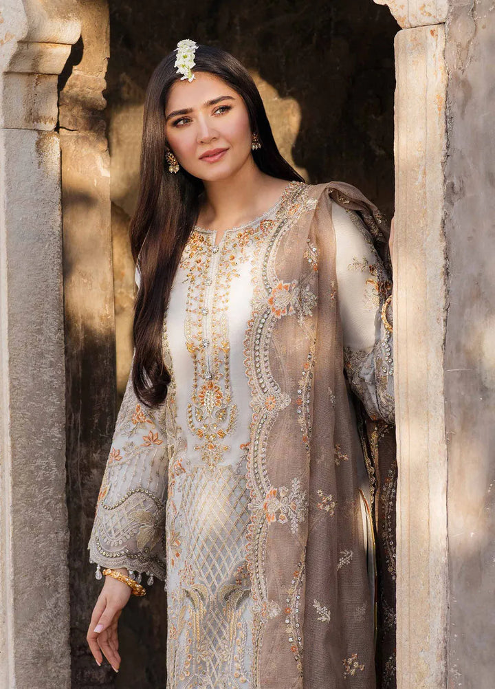 Meeras by Imrozia Serene Embroidered Organza Suit Unstitched 3 Piece IM25ME I-224 Mushk - Luxury Collection