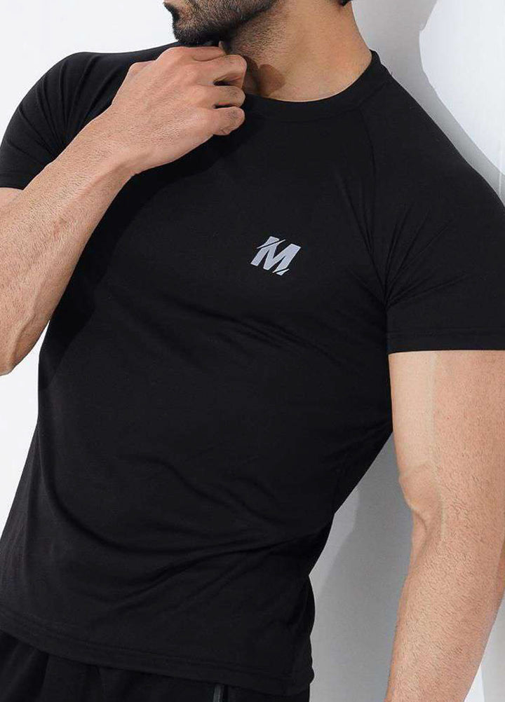Meerina by HinShah  Plain Polyester  Black Dri-Fit T-shirt