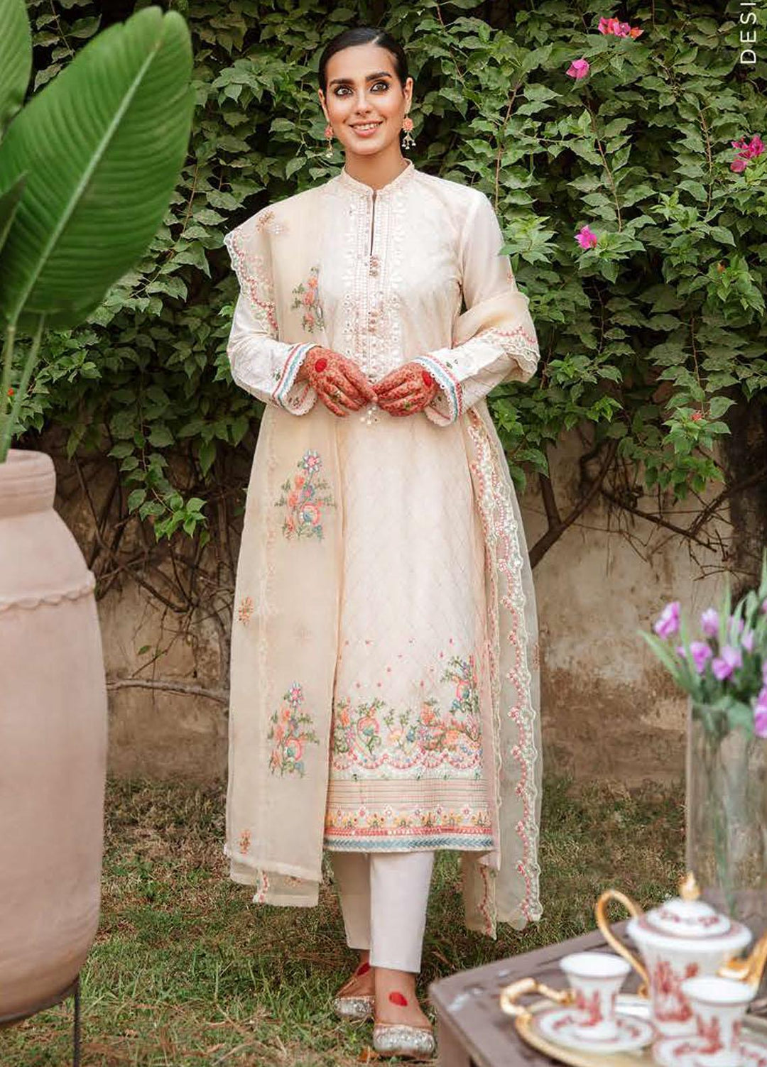 Mehrbano By Cross Stitch Embroidered Lawn Suits Unstitched 3 Piece CS22-ME2 D12 Coral Fantasy - Eid Collection