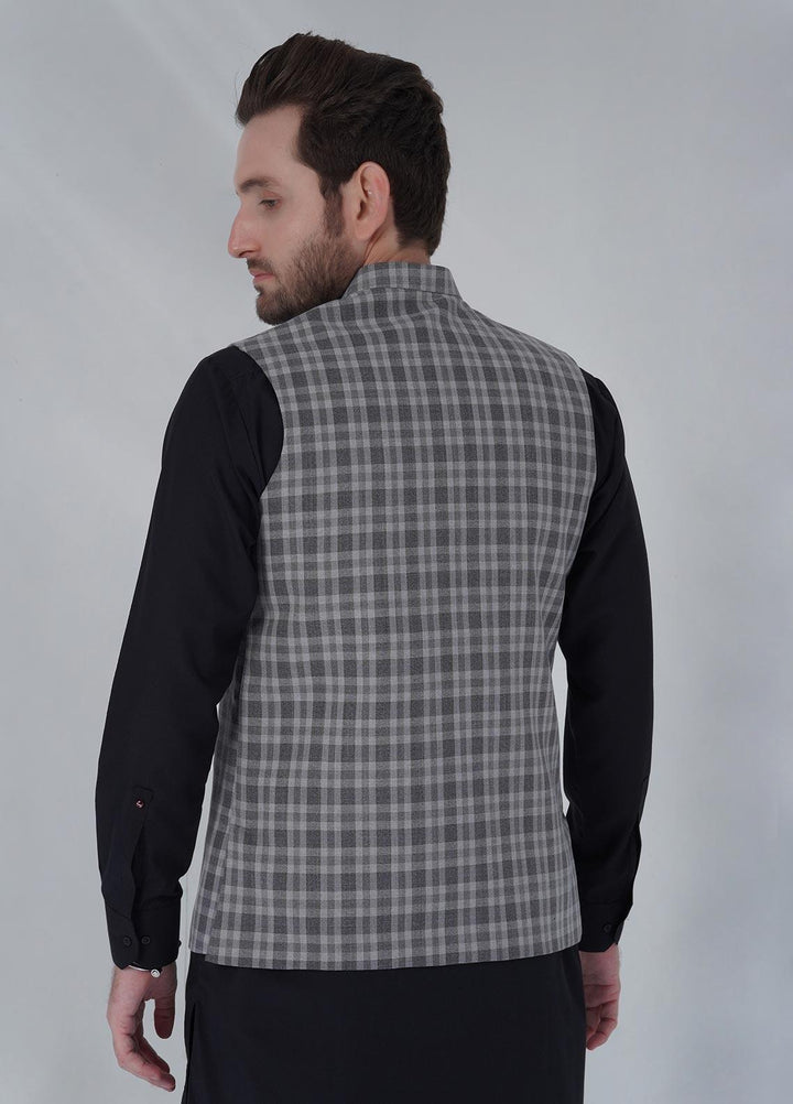 Sanaulla Exclusive Range Cotton Formal Waistcoat for Men -  W-1173 Grey Black