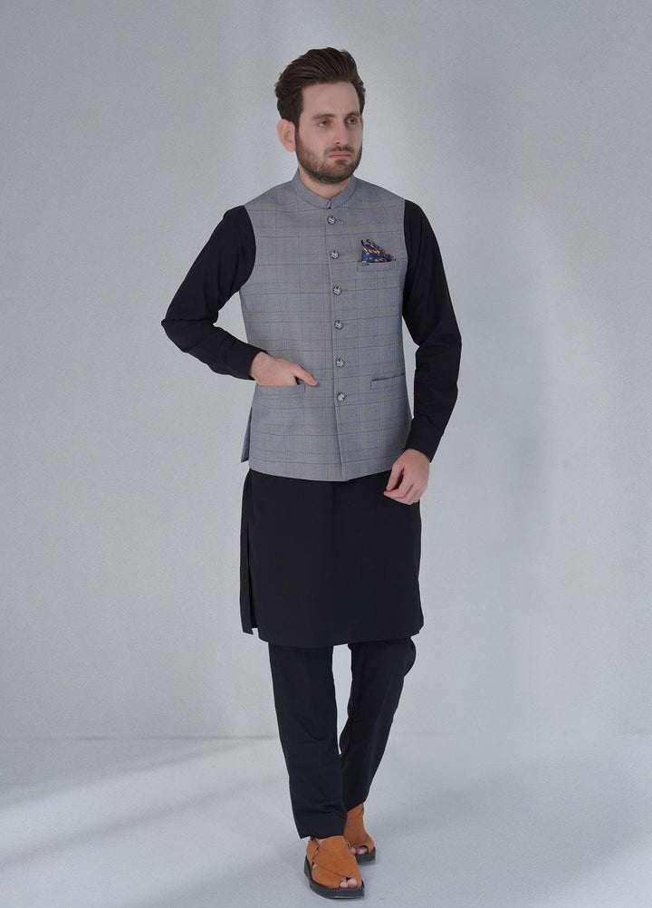Sanaulla Exclusive Range Cotton Formal Waistcoat for Men -  W-1290 Light Grey