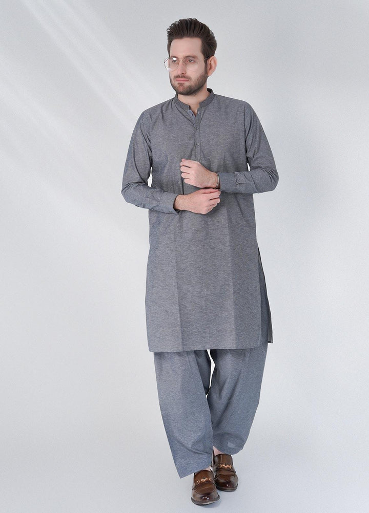 Sanaulla Exclusive Range Cotton Formal Shalwar Kameez for Men -  C-9155 Grey