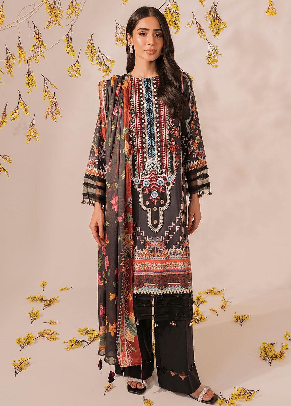 Asifa Nabeel Black Meraki Embroidered Lawn 3Pc Dress