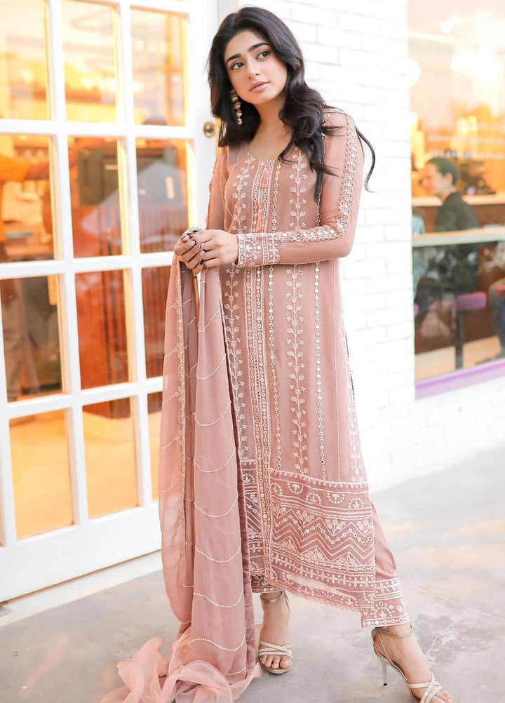 Merakish By Shahzeb Textiles Embroidered Chiffon Suits Unstitched 3 Piece ST23MK-V9 Pastel Pink - Luxury Collection