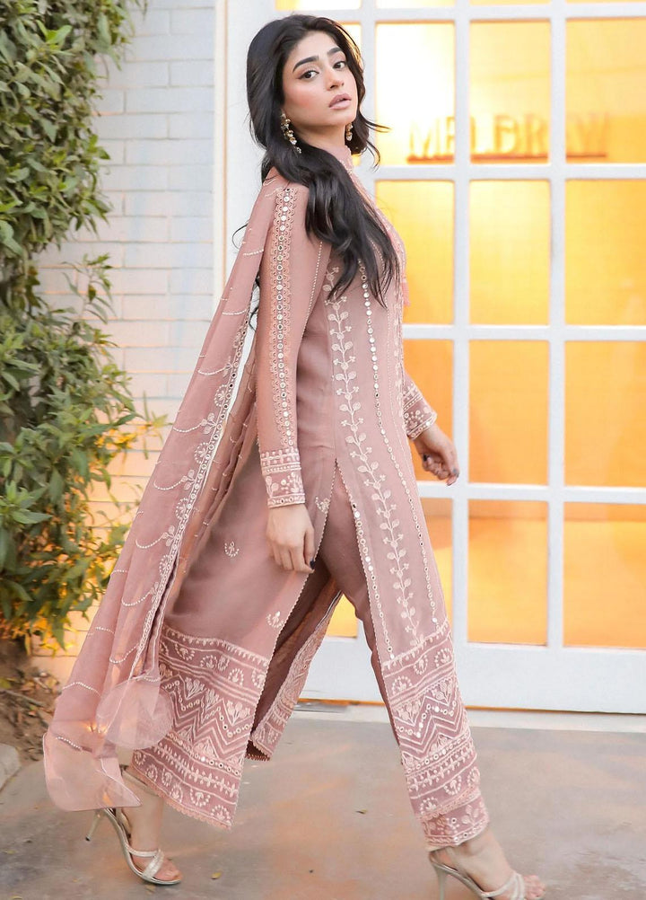 Merakish By Shahzeb Textiles Embroidered Chiffon Suits Unstitched 3 Piece ST23MK-V9 Pastel Pink - Luxury Collection