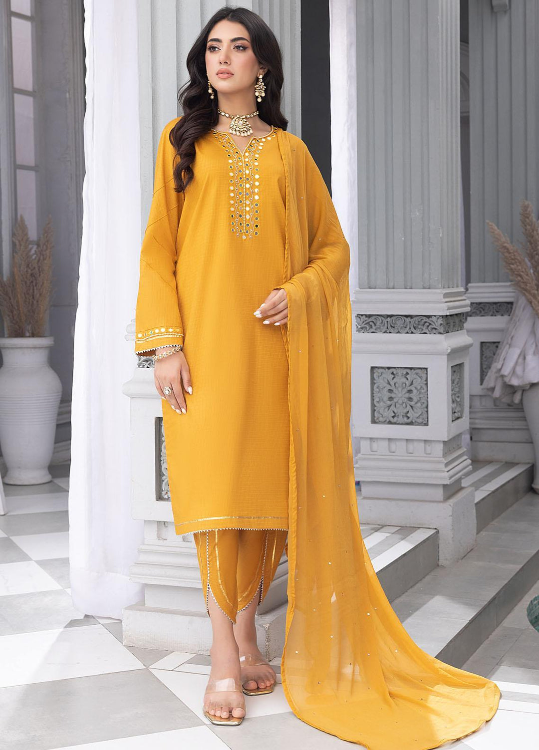 Merakish By Shahzeb Textiles Embroidered Jacquard Suits Unstitched 3 Piece ST23MKJ Vivid Yellow - Festive Collection