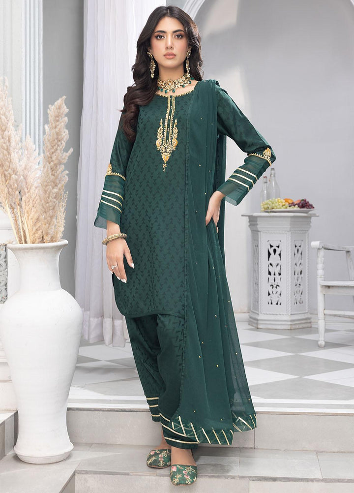 Merakish By Shahzeb Textiles Embroidered Jacquard Suits Unstitched 3 Piece ST23MKJ Evergreen - Festive Collection