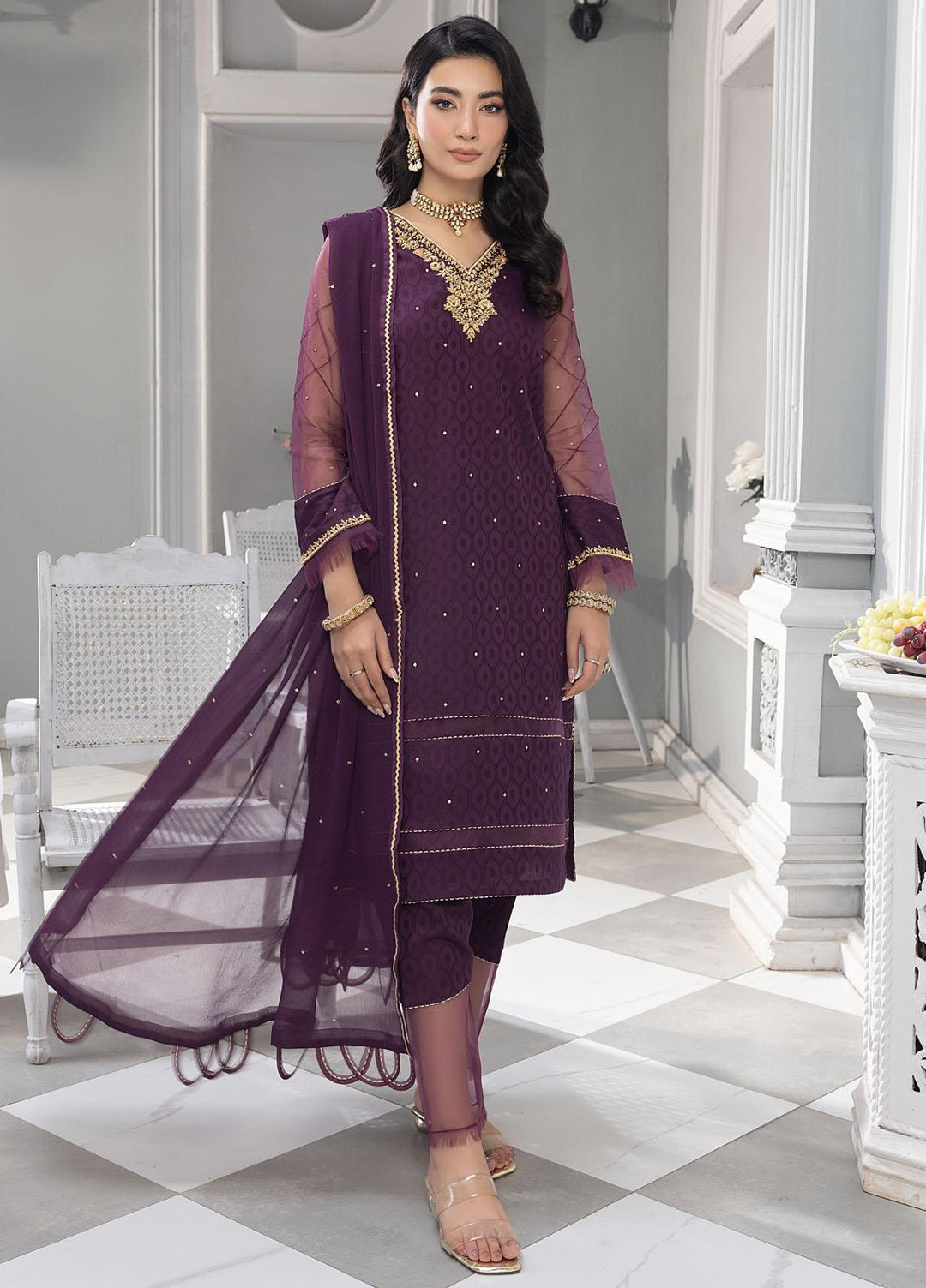 Merakish By Shahzeb Textiles Embroidered Jacquard Suits Unstitched 3 Piece ST23MKJ Maroon - Festive Collection