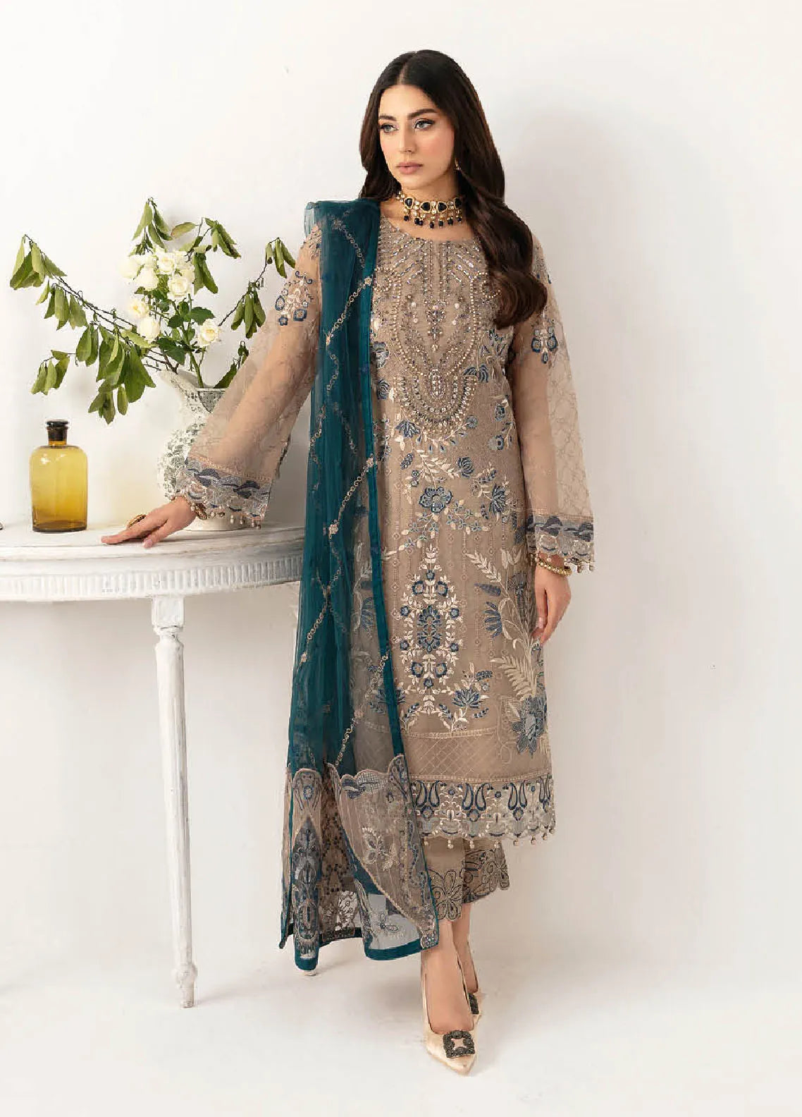 Minhal by Ramsha Embroidered Organza Suits Unstitched 3 Piece RSH21M-4 M-406 - Luxury Collection