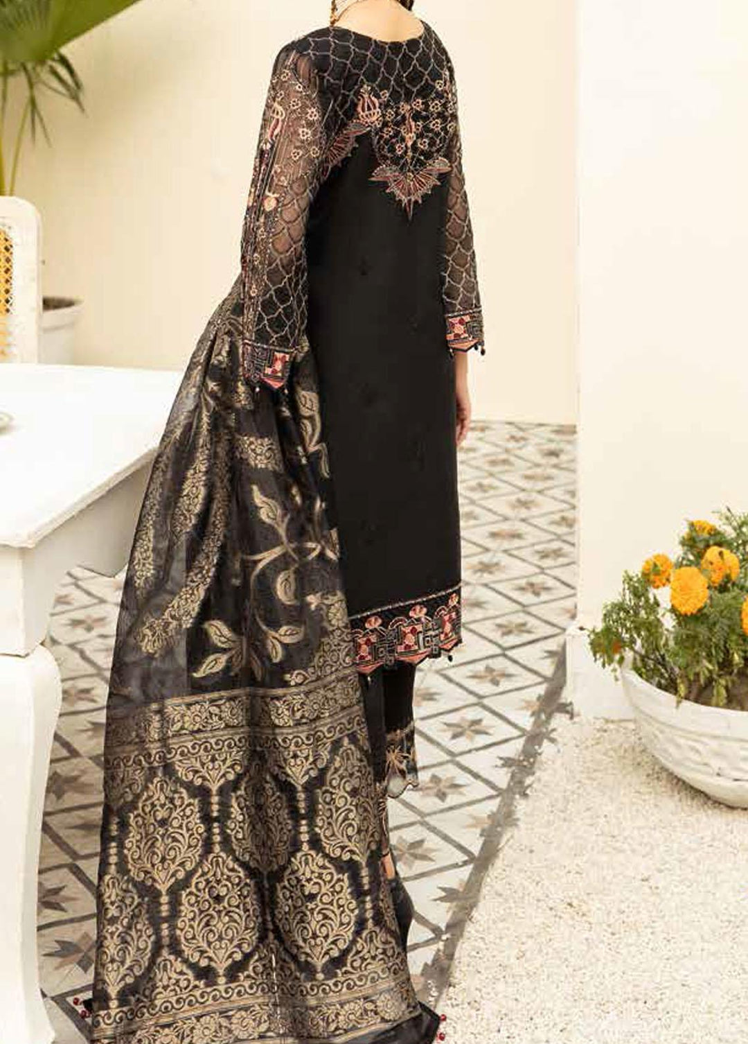Minhal by Ramsha Embroidered Organza Suits Unstitched 3 Piece RSH22-M5 M-502 - Luxury Collection