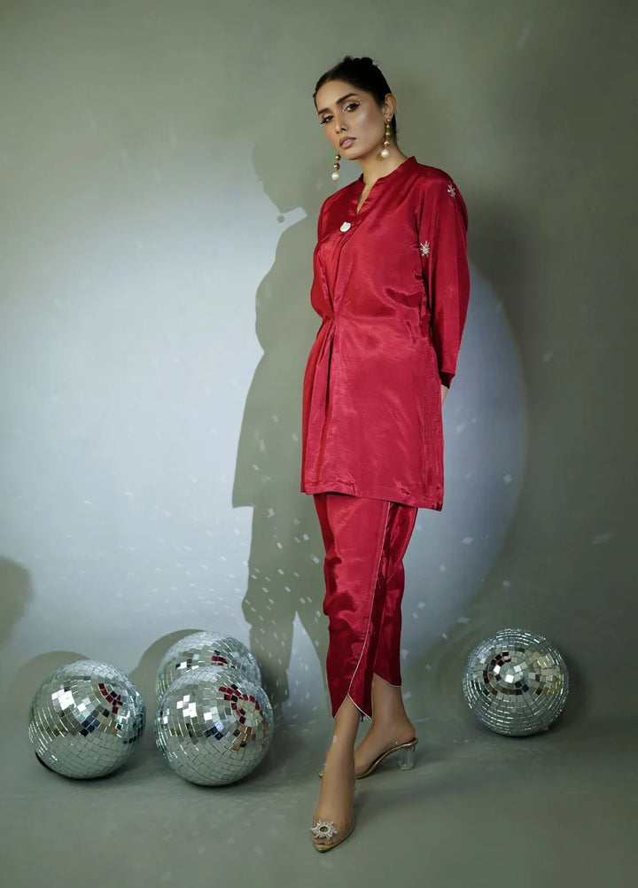 Minutiae Pret Embroidered Silk 2 Piece Suit Garnet