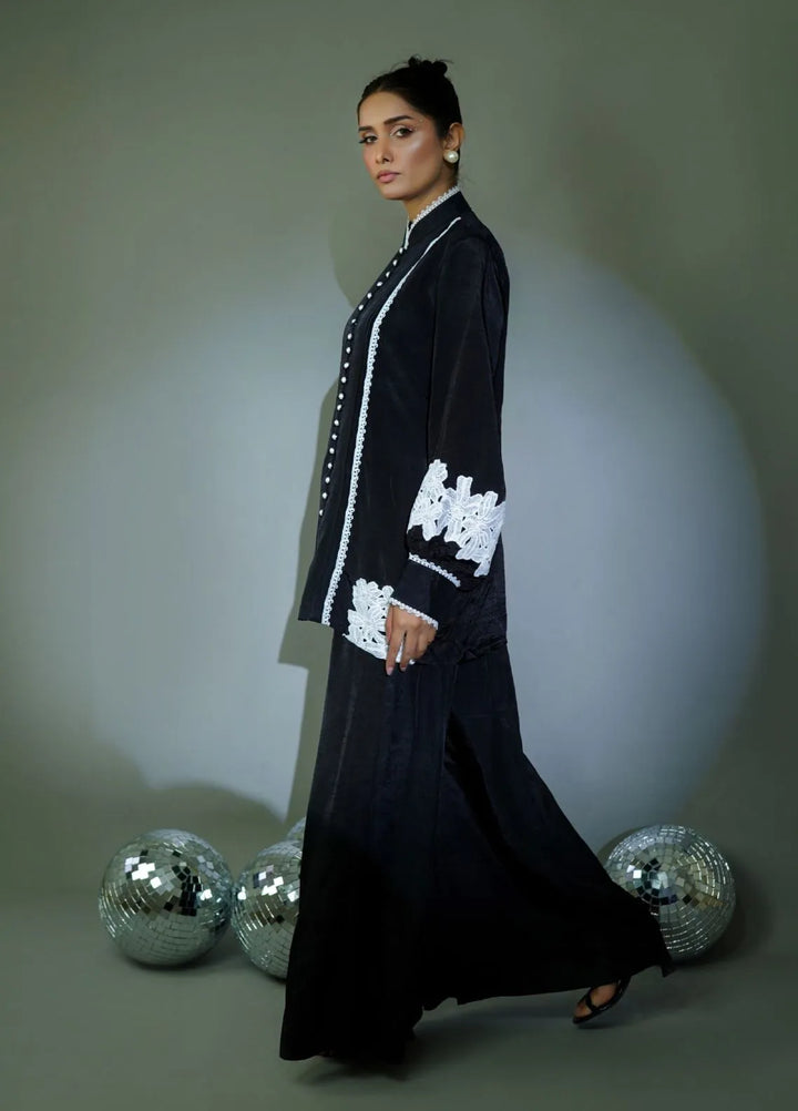 Minutiae Pret Embroidered Silk 2 Piece Suit Onyx