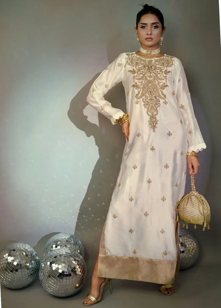 Minutiae Pret Embroidered Silk Kaftan Topaz