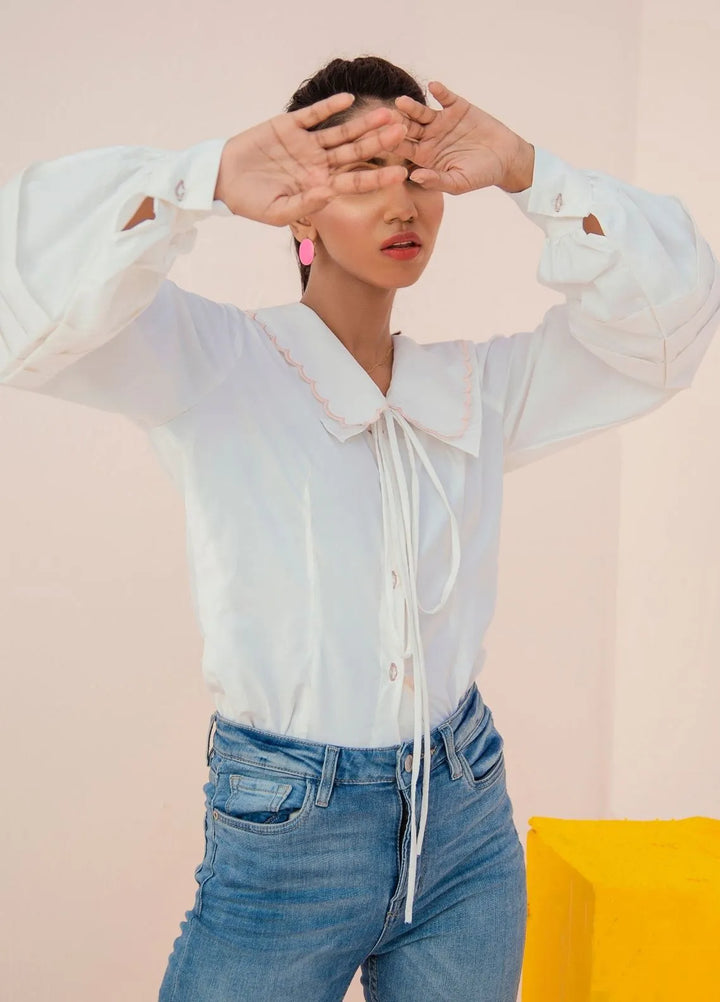 Minutiae Pret Printed Cotton Shirt Scalloped Double Collar